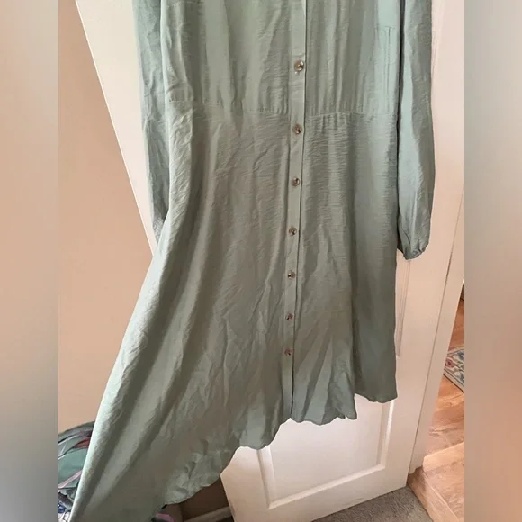 New! Nine West Button-Front Sage Green Long Shirt Dress Women’s Size Large - Picture 9 of 16